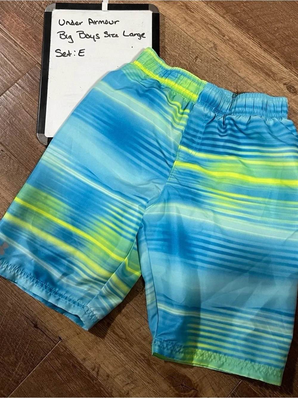 Under Armour Blue & Lime Striped Swim Shorts